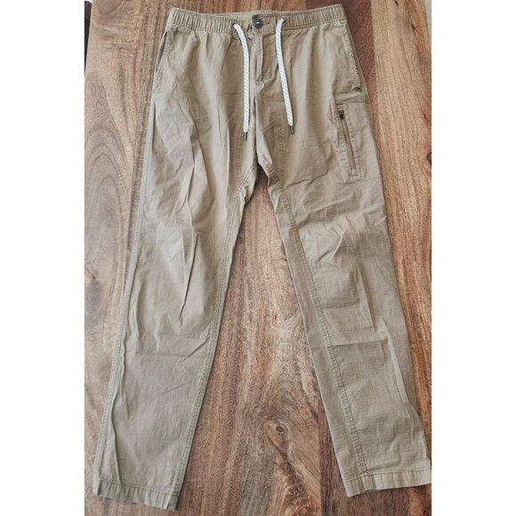 Vuori Pants Mens Medium Khaki Ripstop Climber Zip Pocket Drawstring Tapered - Picture 1 of 11